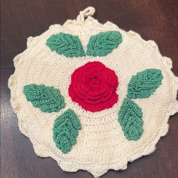 Handmade Crochet red Rose Pot Holders - Picture 6 of 9